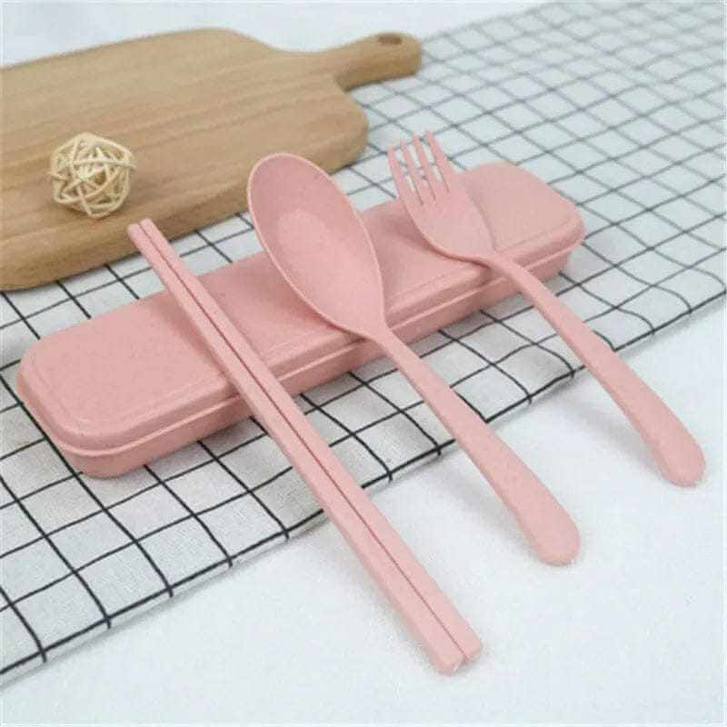 wheatstraw fork spoon chopsticks knife 3 pcs cutlery set with box