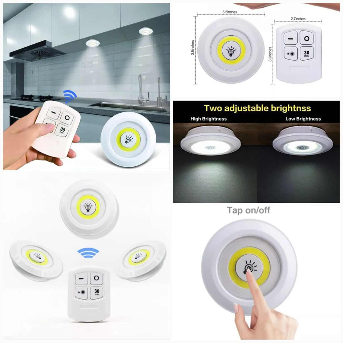 *Tap LED Light With Remote Control (Pack of 3 Lights)