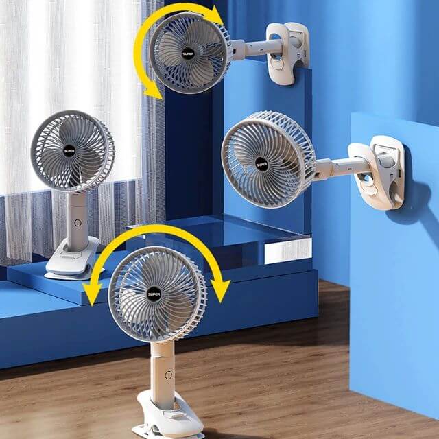 3in1Rechargeable Clamp Clip 3 Speed Fan